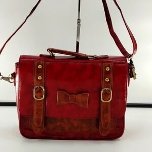 ECOSUSI faux leather red and tan satchel with removable crossbody strap
